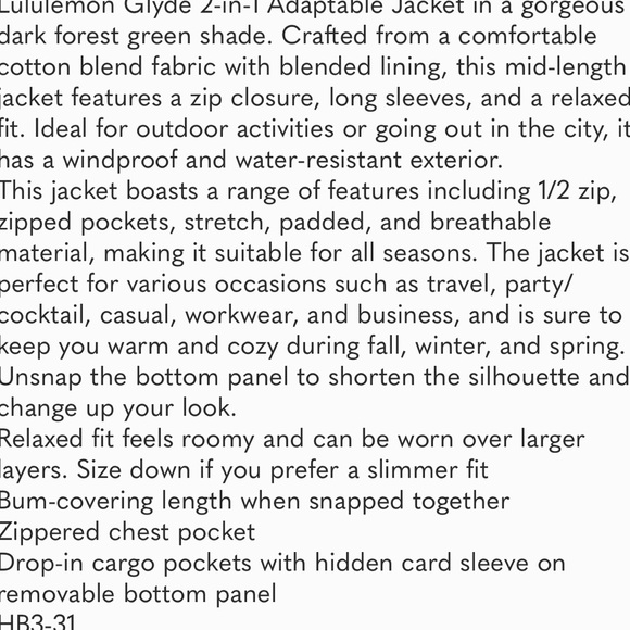 LULULEMON GLYCE 2-in-1 ADAPTABLE JACKET GREEN.SIZE SMALL - Picture 15 of 15